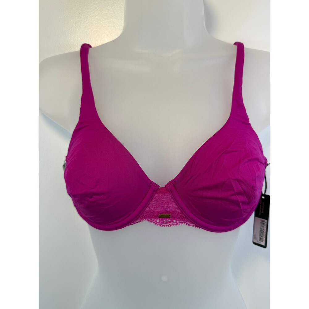 NWT BeMe New York Demi Underwire Bra Magenta Pink Lace Trim 34B Vibrant Colorful